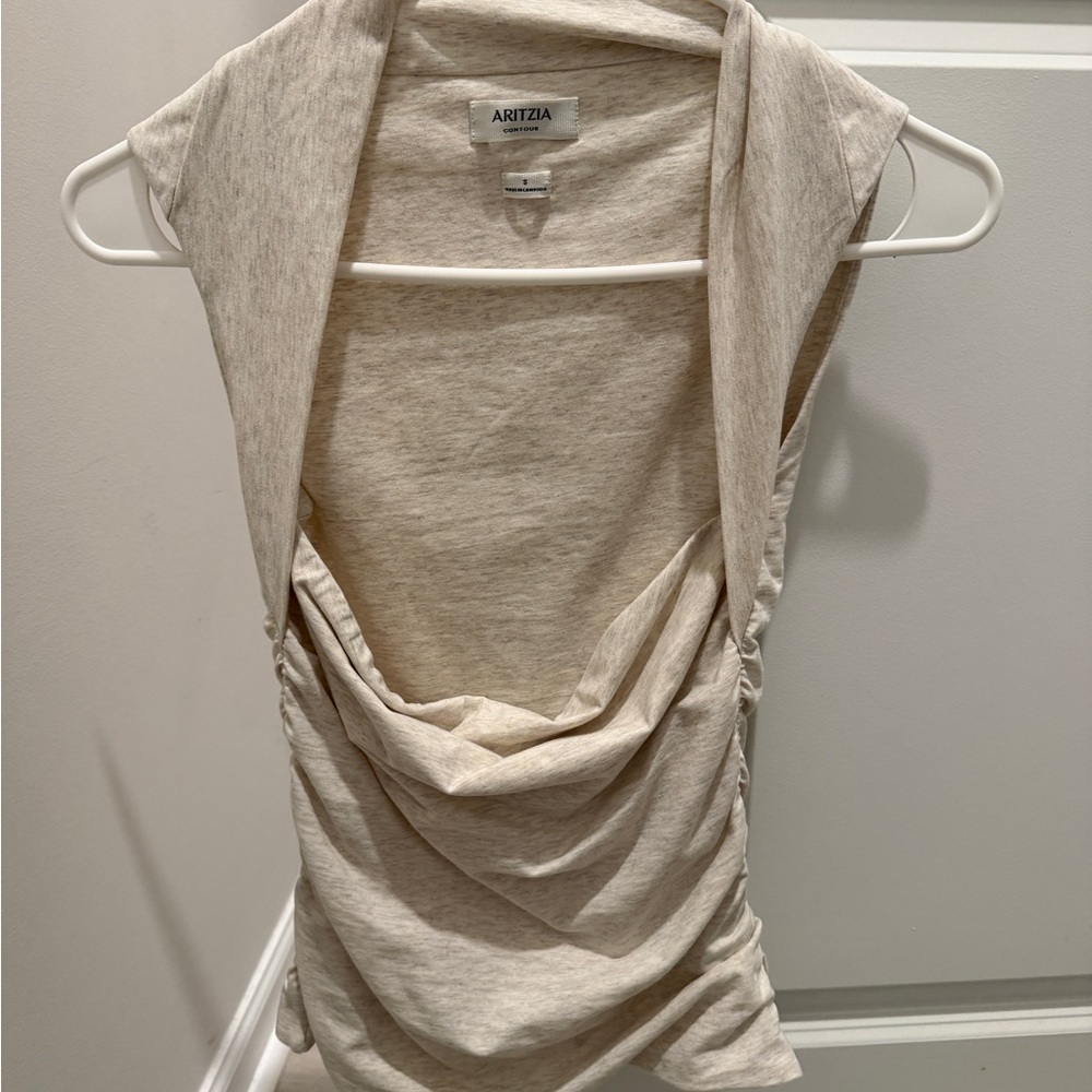 Aritzia Beige Drape Neck Blouse